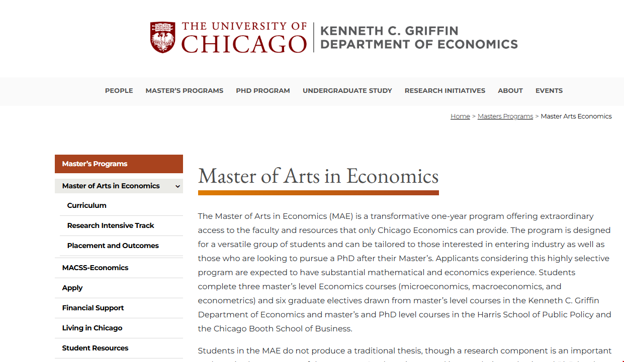 芝大经济学系正式推出经济学硕士 芝加哥大学经济学硕士