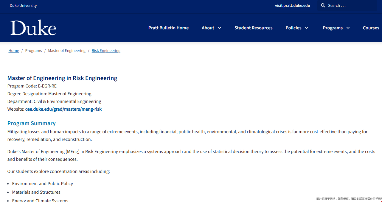 杜克大学风险工程硕士项目介绍